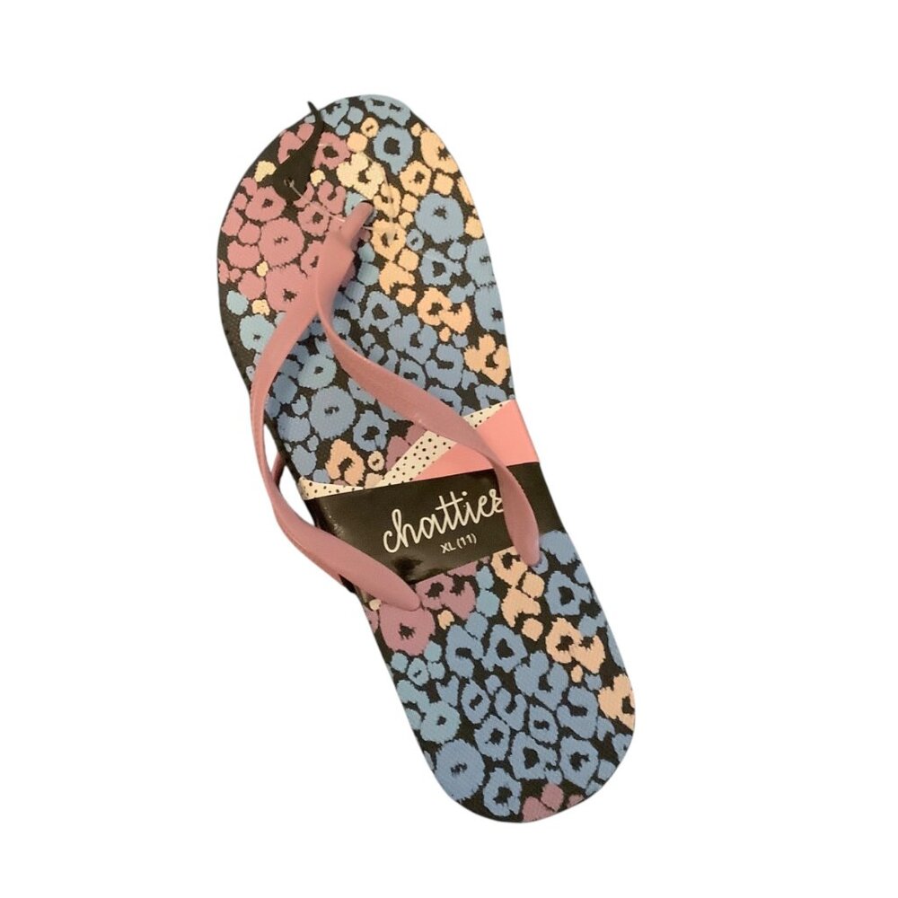 Chatties Womens‎ XL 11 Mauve Leopard Print Flip Flops Casual Summer Footwear NEW